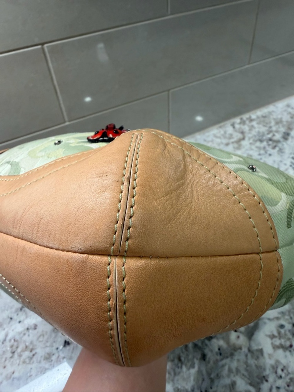 Vintage Coach Light Green Signature Hobo with Tan Trim and Ladybug Accents - Picture 13 of 16